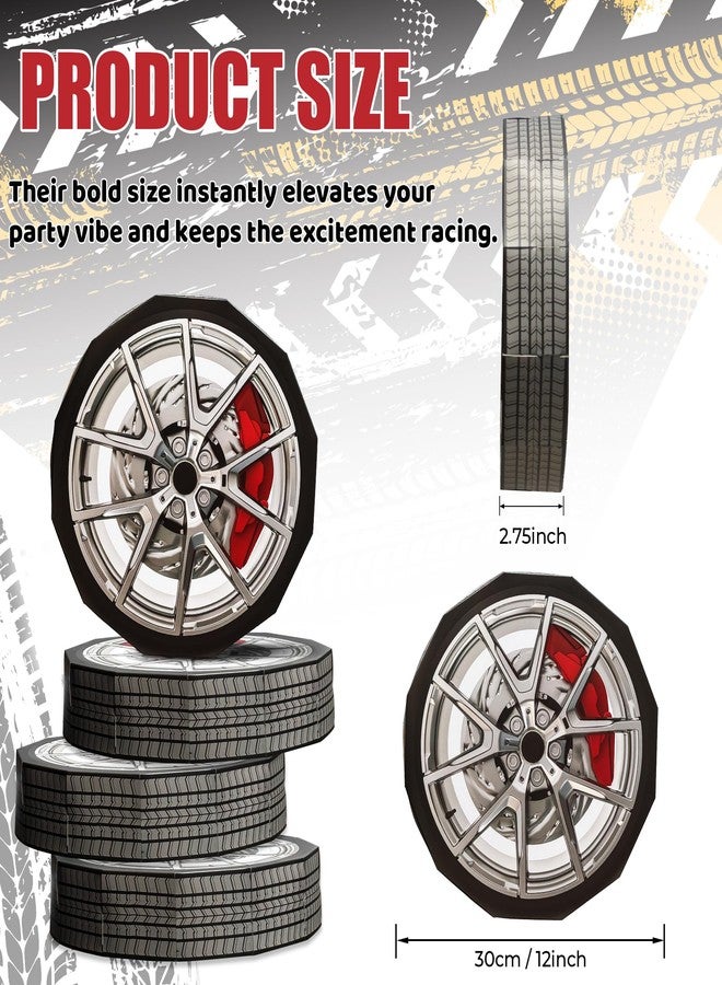 8HREST 8 Pcs Race Car Party Decorations Large Wheels Shaped Boxes Decor with Red Calipers Racing Car Birthday Decoration for Boys Birthday Baby Shower Party Supplies (12 Inch) - Image 2
